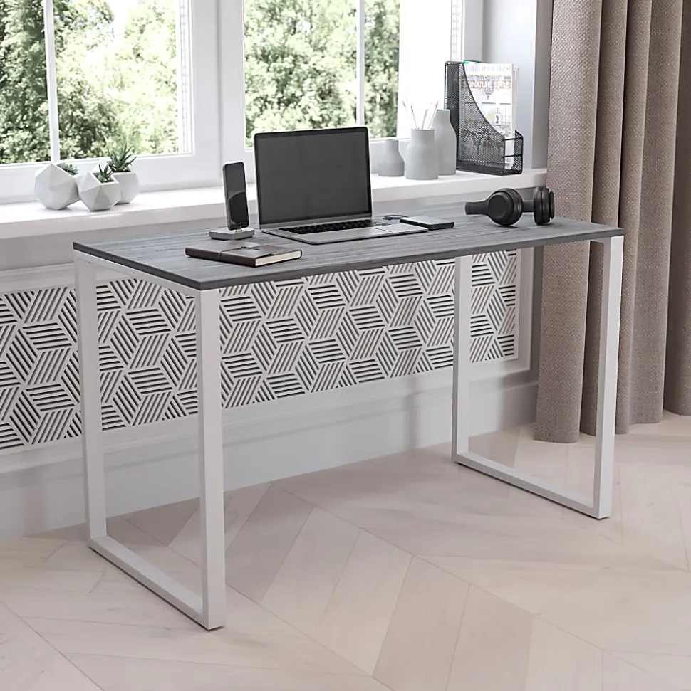 Flash Furniture 48"W Commercial-Grade Industrial Office Computer Desk, Rustic Gray/White