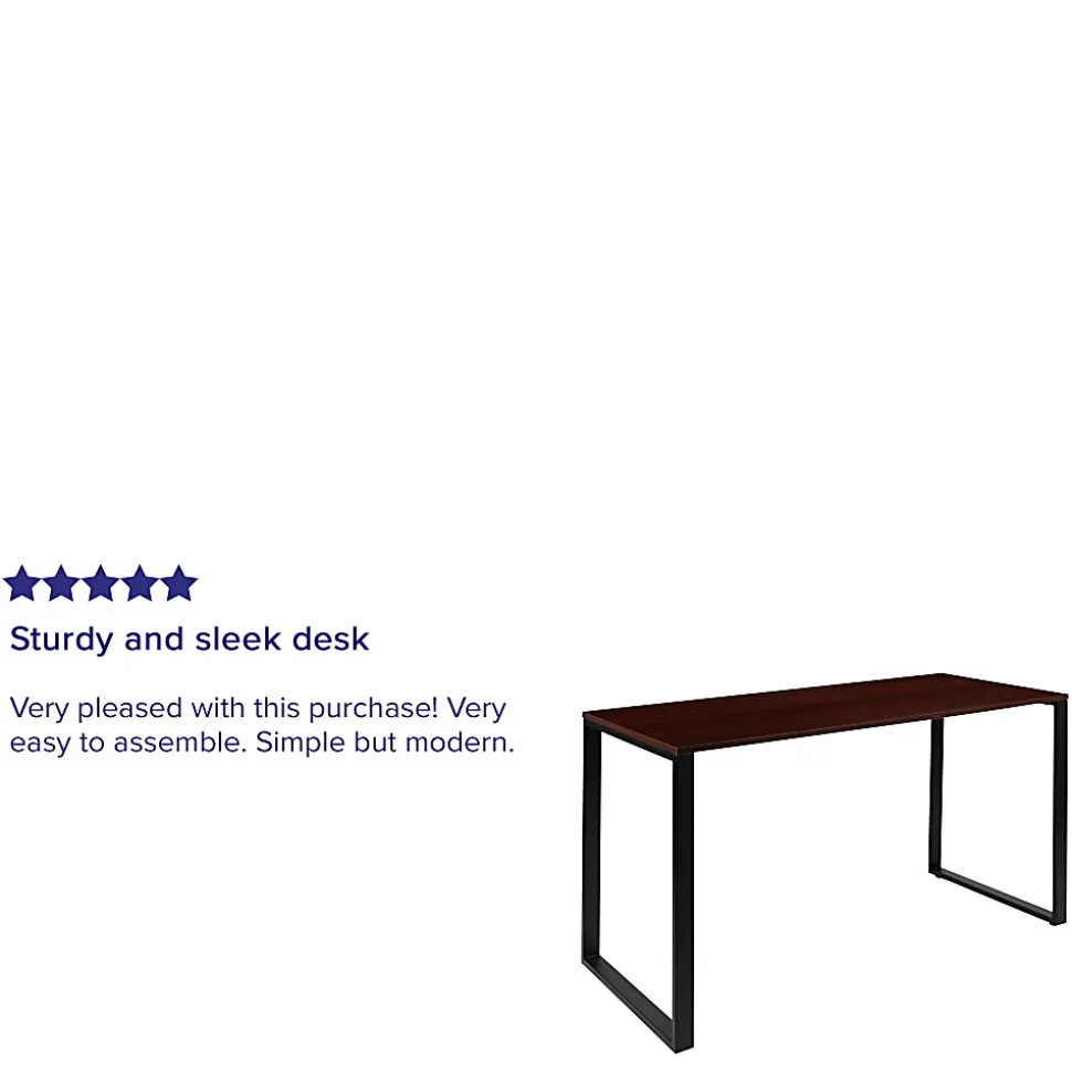 Flash Furniture 55"W Commercial-Grade Industrial Office Computer Desk, Mahogany