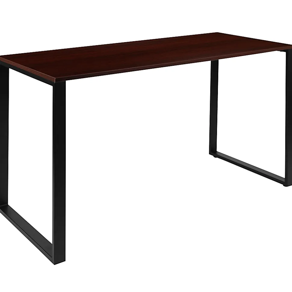 Flash Furniture 55"W Commercial-Grade Industrial Office Computer Desk, Mahogany
