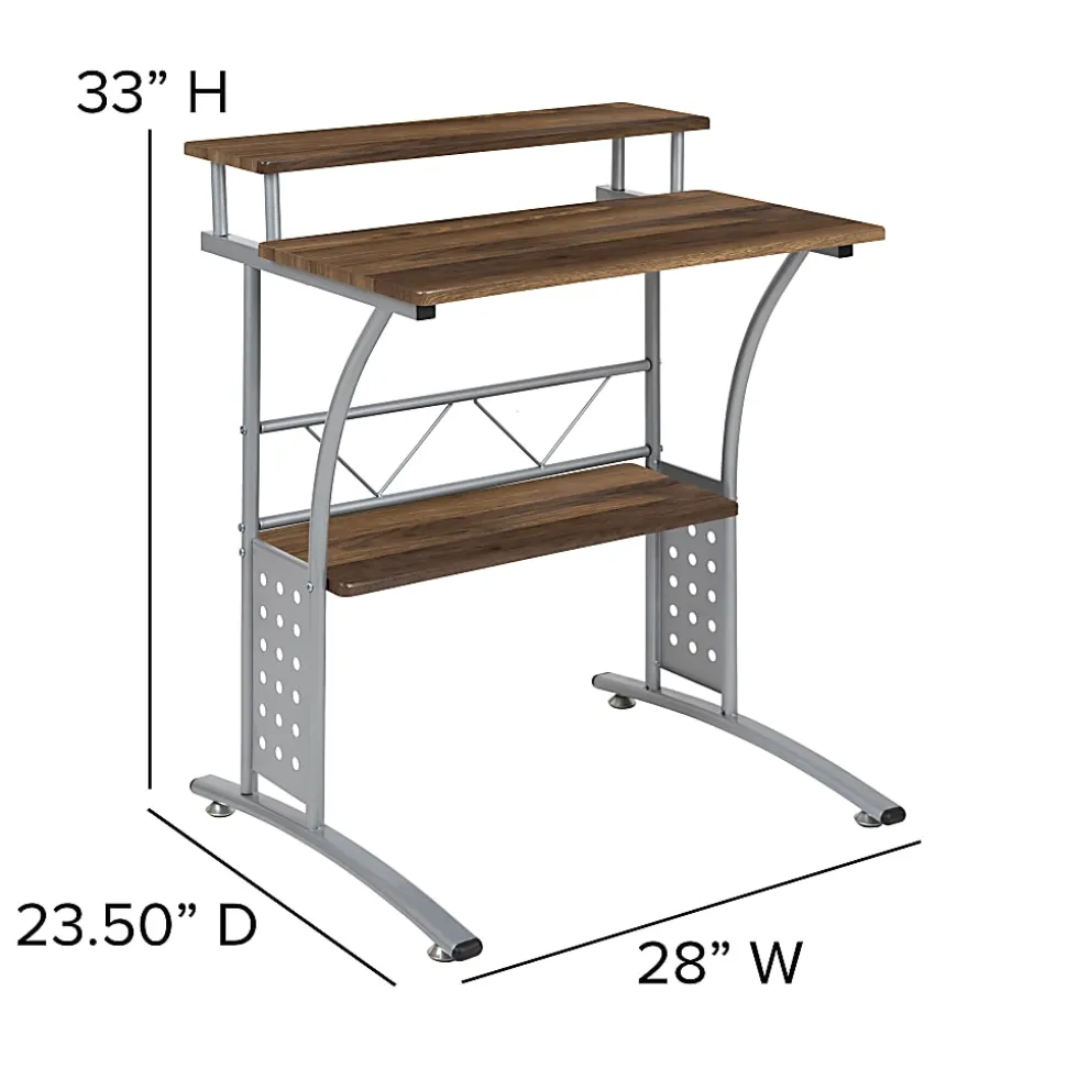 Flash Furniture 28"W Computer Desk With Storage Shelves, Rustic Walnut
