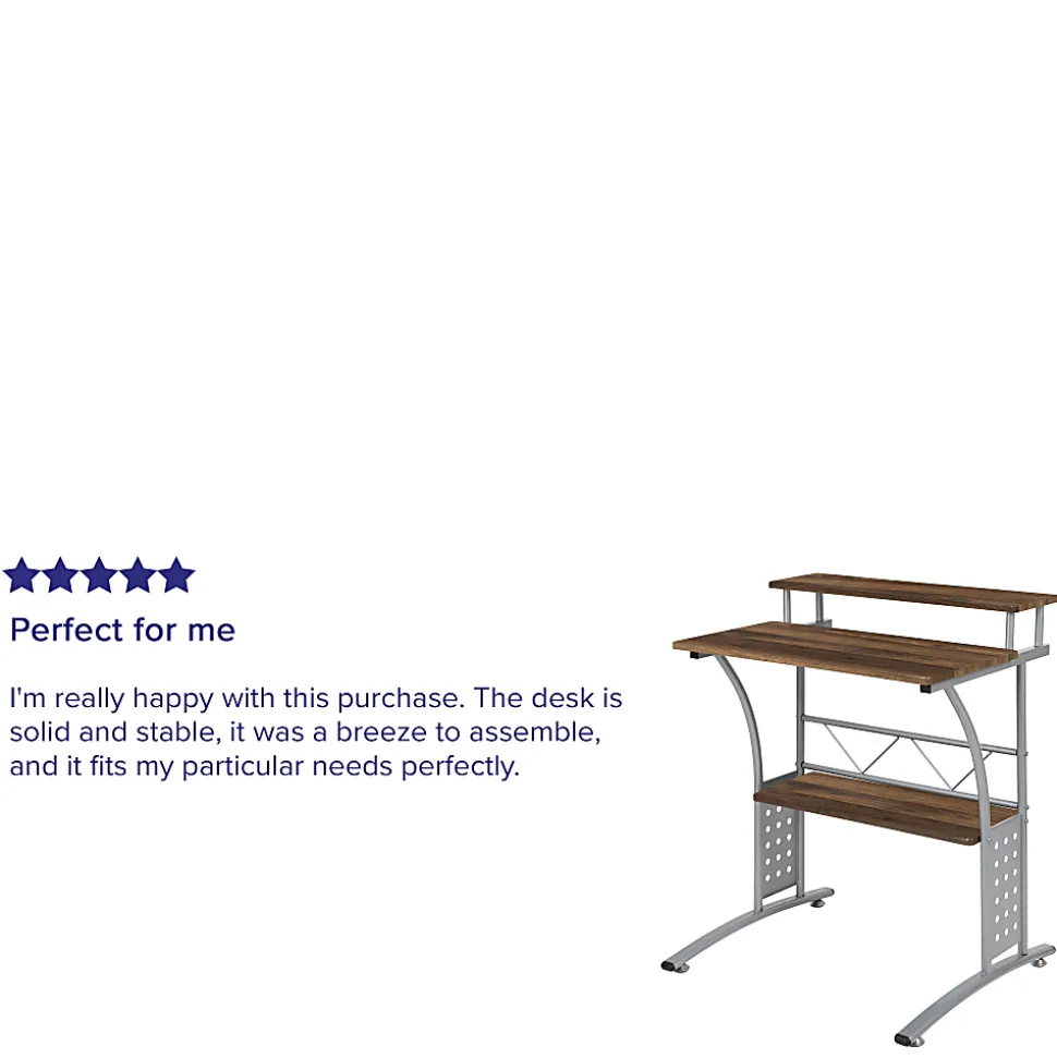 Flash Furniture 28"W Computer Desk With Storage Shelves, Rustic Walnut