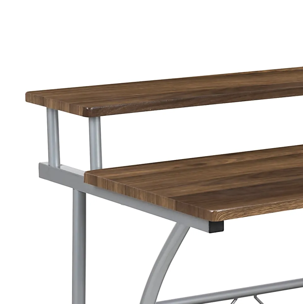 Flash Furniture 28"W Computer Desk With Storage Shelves, Rustic Walnut