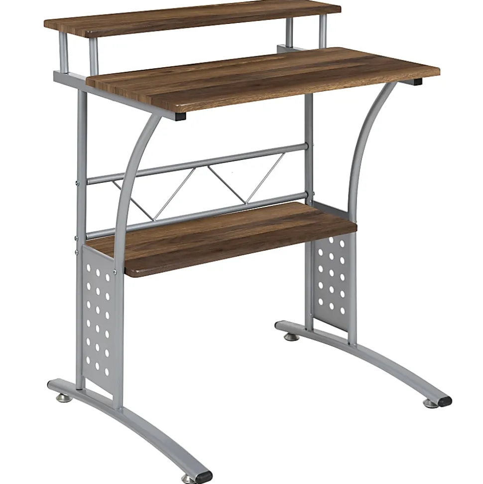 Flash Furniture 28"W Computer Desk With Storage Shelves, Rustic Walnut