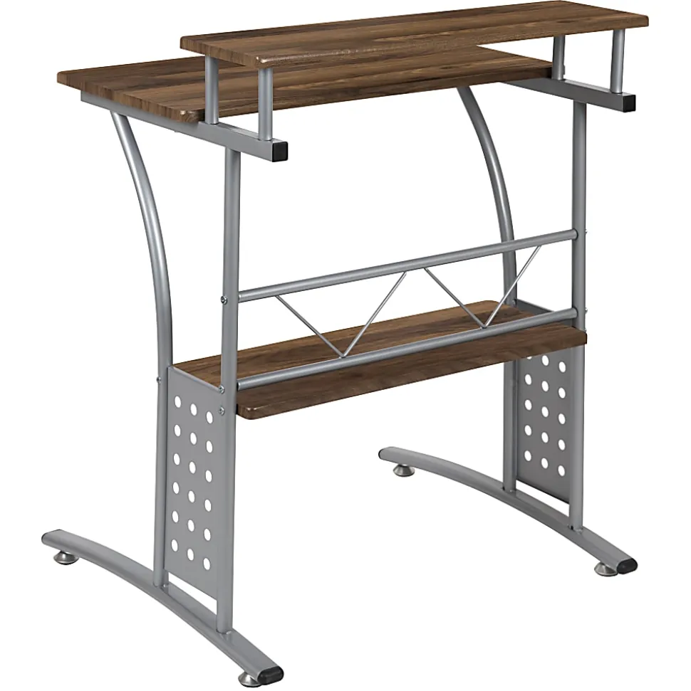 Flash Furniture 28"W Computer Desk With Storage Shelves, Rustic Walnut