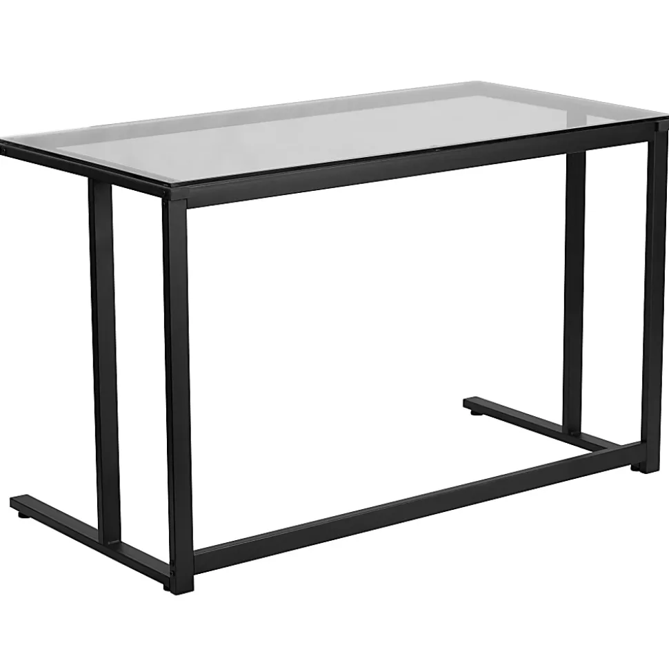 Flash Furniture 48"W Contemporary Glass Pedestal Frame Computer Desk, Black/Clear