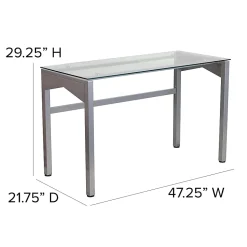 Flash Furniture 48"W Contemporary Glass Computer Desk, Clear/Silver