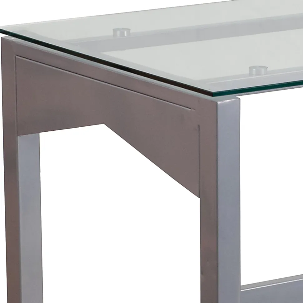 Flash Furniture 48"W Contemporary Glass Computer Desk, Clear/Silver