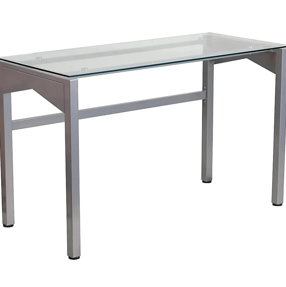 Flash Furniture 48"W Contemporary Glass Computer Desk, Clear/Silver