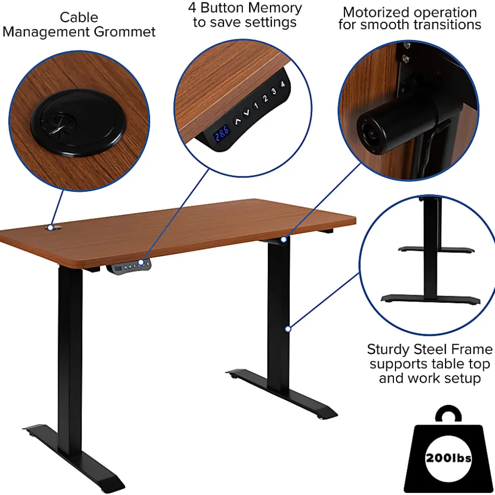 Flash Furniture 48"W Electric Height-Adjustable Standing Computer Desk, Mahogany