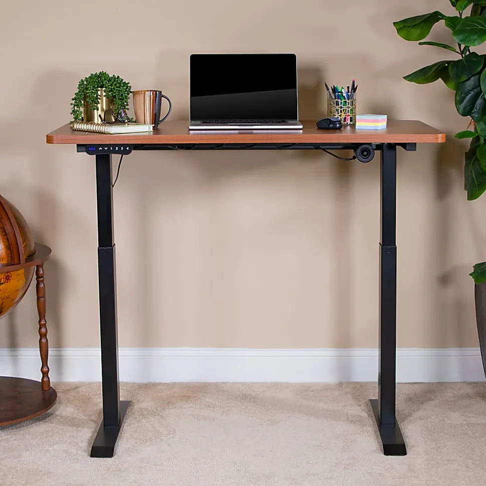 Flash Furniture 48"W Electric Height-Adjustable Standing Computer Desk, Mahogany