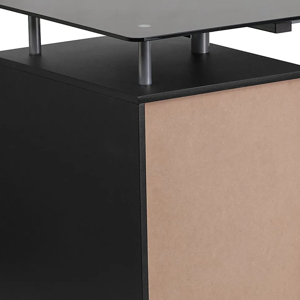 Flash Furniture 48"W Glass Computer Desk With 3- Drawer Pedestal, Black/Clear
