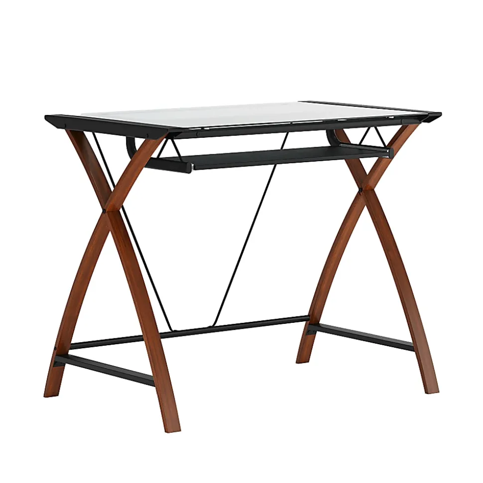 Flash Furniture 36"W Glass Computer Desk With Crisscross Frame, Black, Cherry/Clear