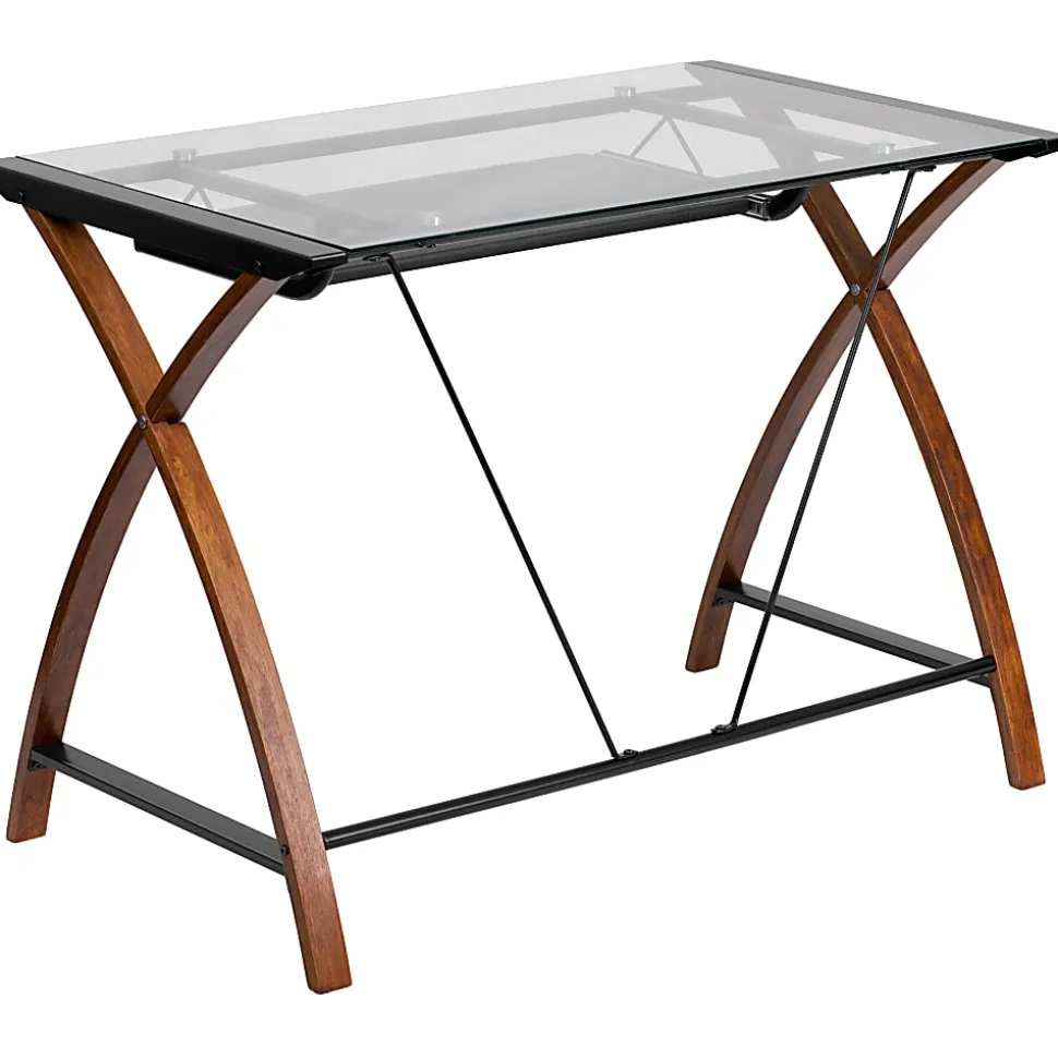 Flash Furniture 36"W Glass Computer Desk With Crisscross Frame, Black, Cherry/Clear