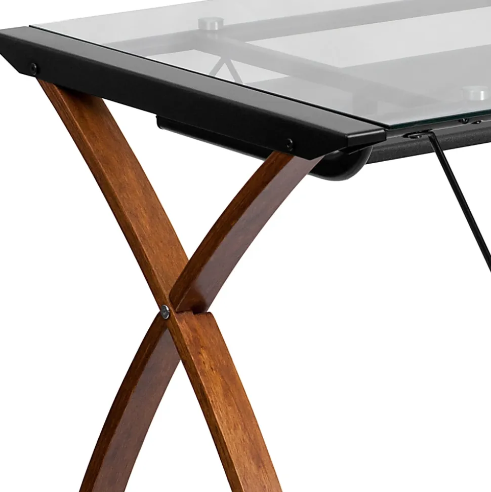 Flash Furniture 36"W Glass Computer Desk With Crisscross Frame, Black, Cherry/Clear