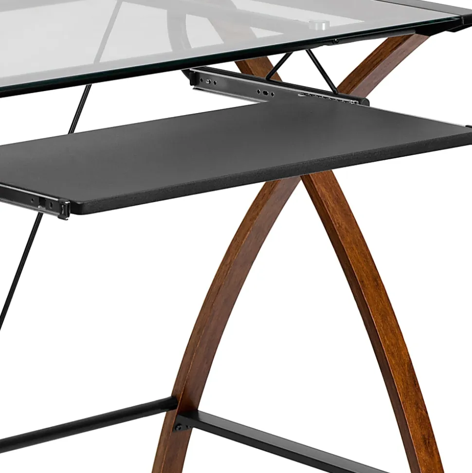 Flash Furniture 36"W Glass Computer Desk With Crisscross Frame, Black, Cherry/Clear