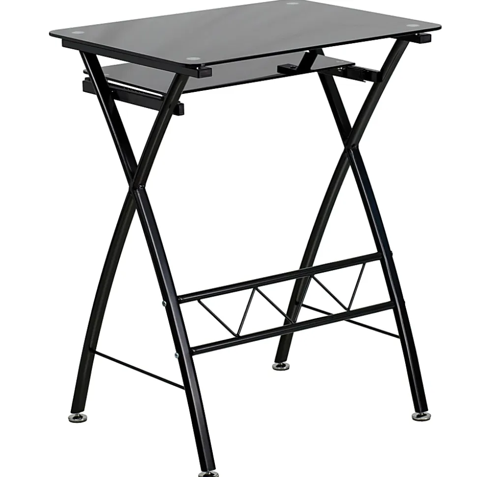 Flash Furniture 24"W Glass Computer Desk With Pull-Out Keyboard Tray, Black