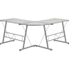 Flash Furniture 84"W Glass L-Shaped Corner Computer Desk With Metal Frame, Silver/Clear