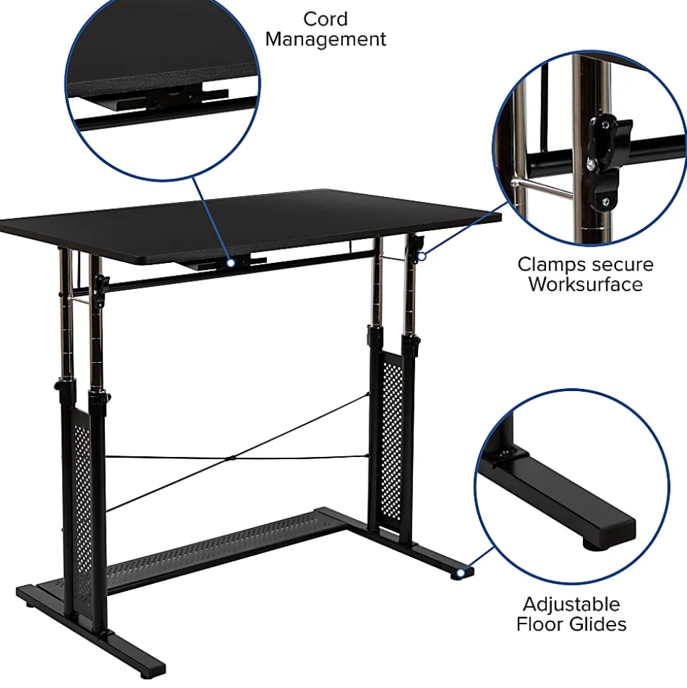 Flash Furniture 40"W Height-Adjustable Sit-To-Stand Home Office Desk, Black