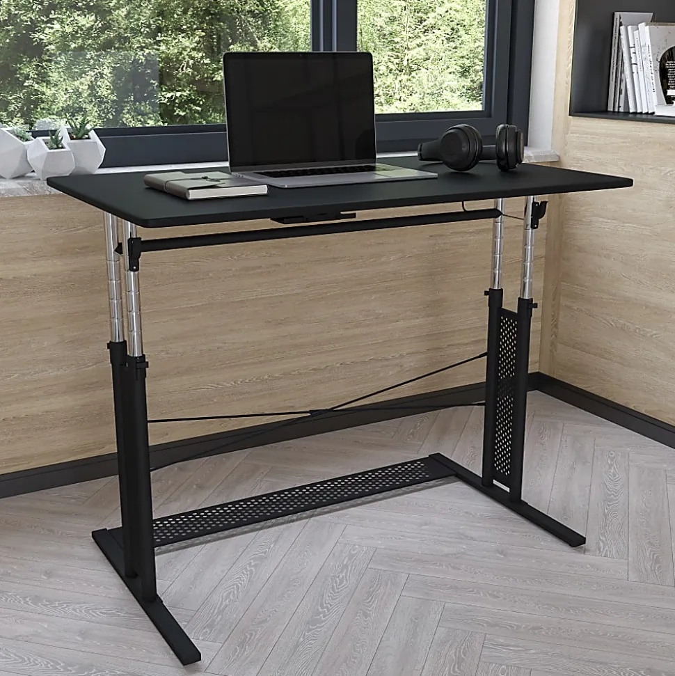 Flash Furniture 40"W Height-Adjustable Sit-To-Stand Home Office Desk, Black