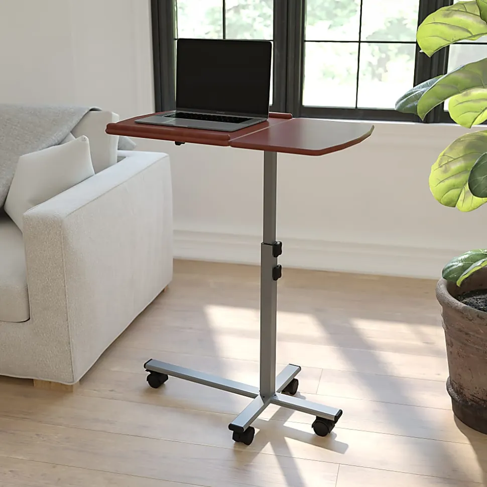 Flash Furniture 30"W Mobile Laptop Computer Desk, Cherry
