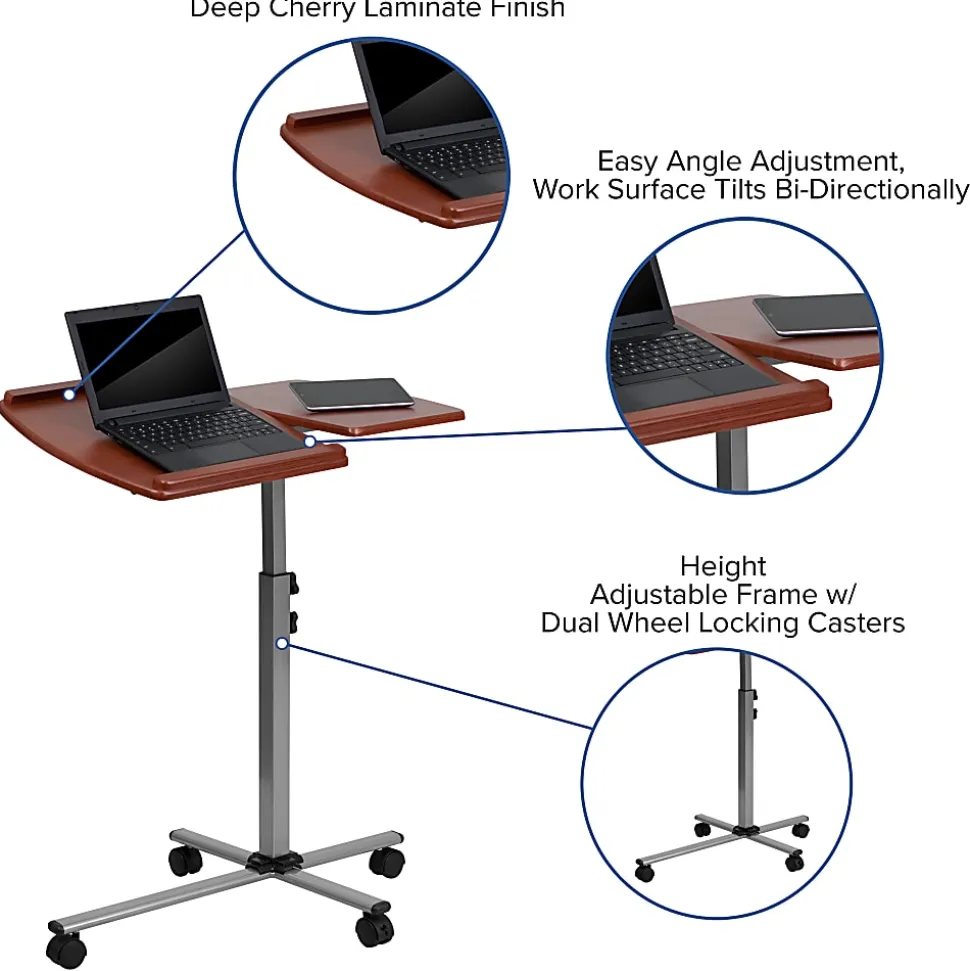 Flash Furniture 30"W Mobile Laptop Computer Desk, Cherry