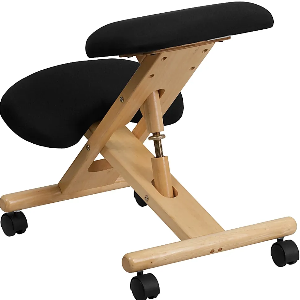 Flash Furniture Wood Mobile Ergonomic Kneeling Chair, Black/Brown