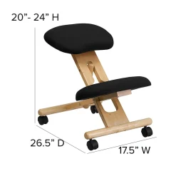 Flash Furniture Wood Mobile Ergonomic Kneeling Chair, Black/Brown