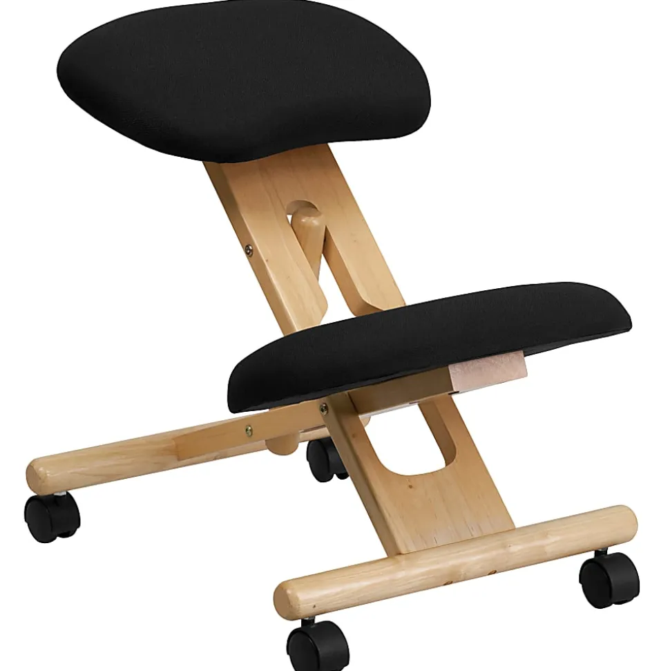 Flash Furniture Wood Mobile Ergonomic Kneeling Chair, Black/Brown
