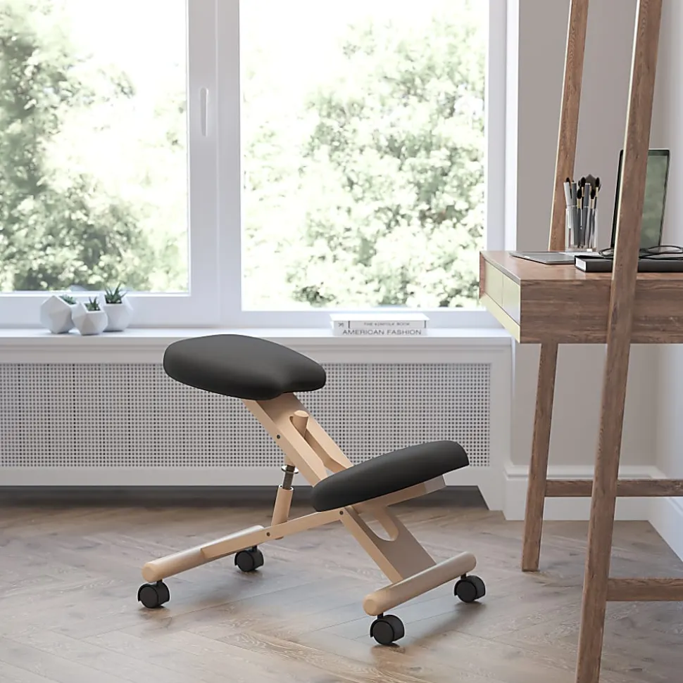 Flash Furniture Wood Mobile Ergonomic Kneeling Chair, Black/Brown
