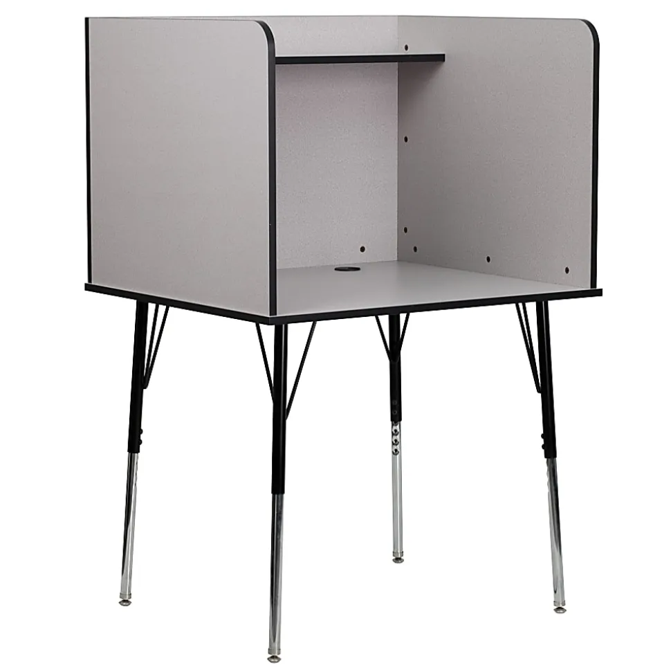 Flash Furniture 36"W Student Desk/Carrel With Top Shelf, Nebula Gray