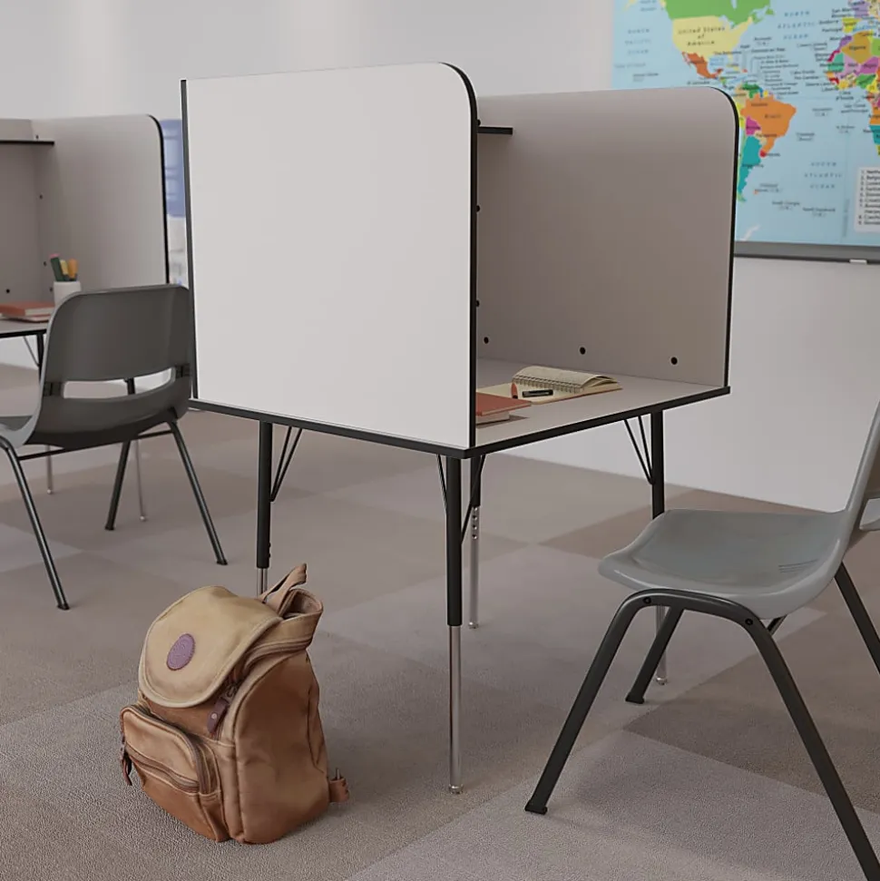 Flash Furniture 36"W Student Desk/Carrel With Top Shelf, Nebula Gray
