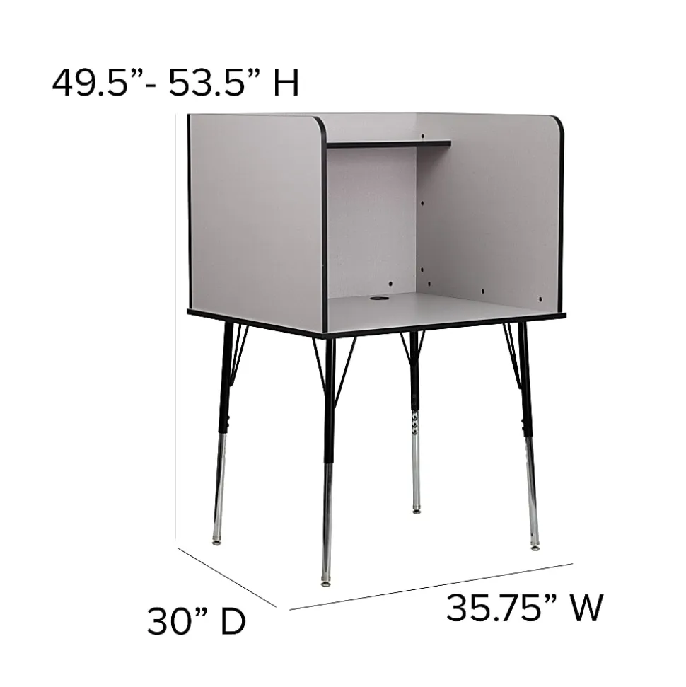 Flash Furniture 36"W Student Desk/Carrel With Top Shelf, Nebula Gray