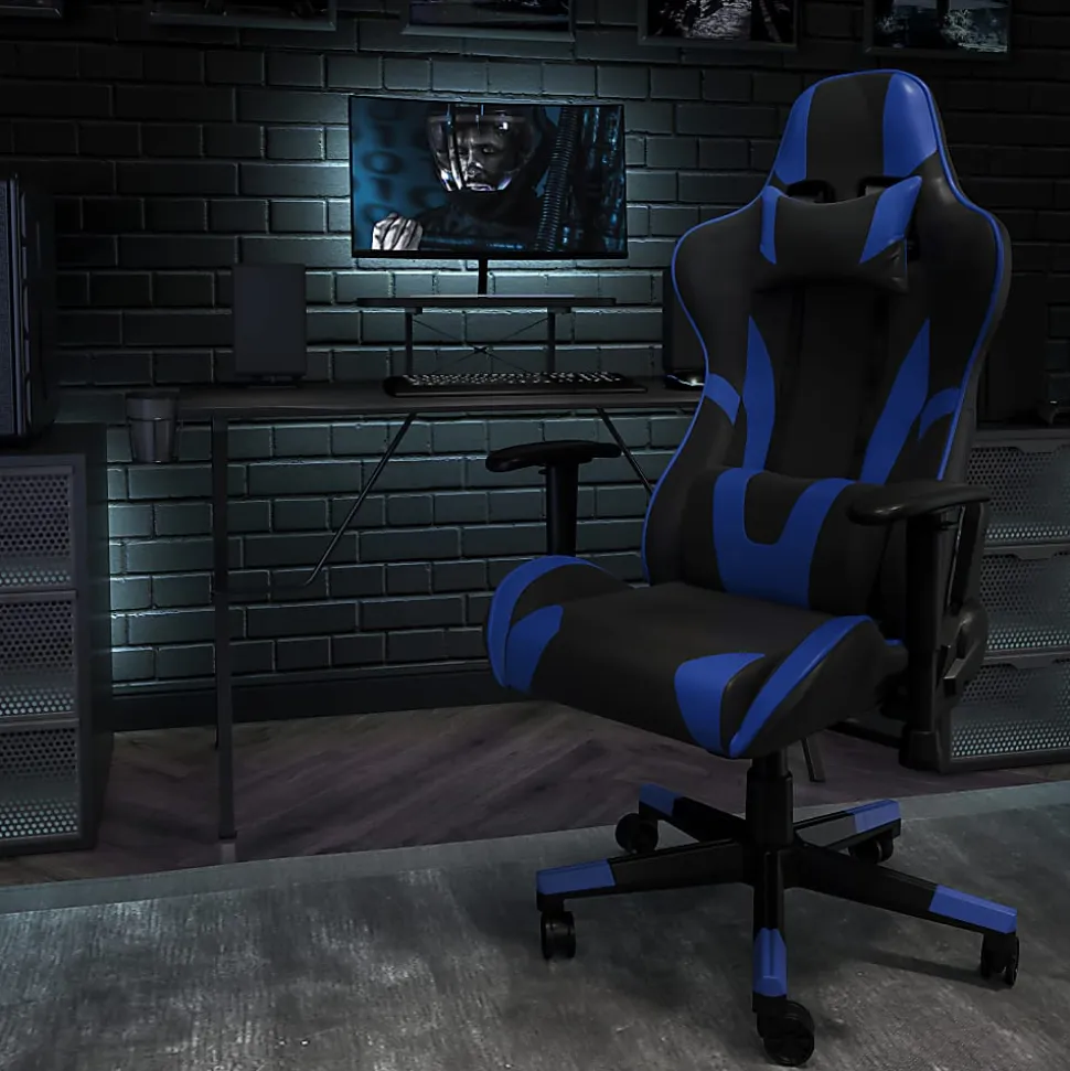 Flash Furniture X20 Ergonomic LeatherSoft High-Back Racing Gaming Chair, Blue