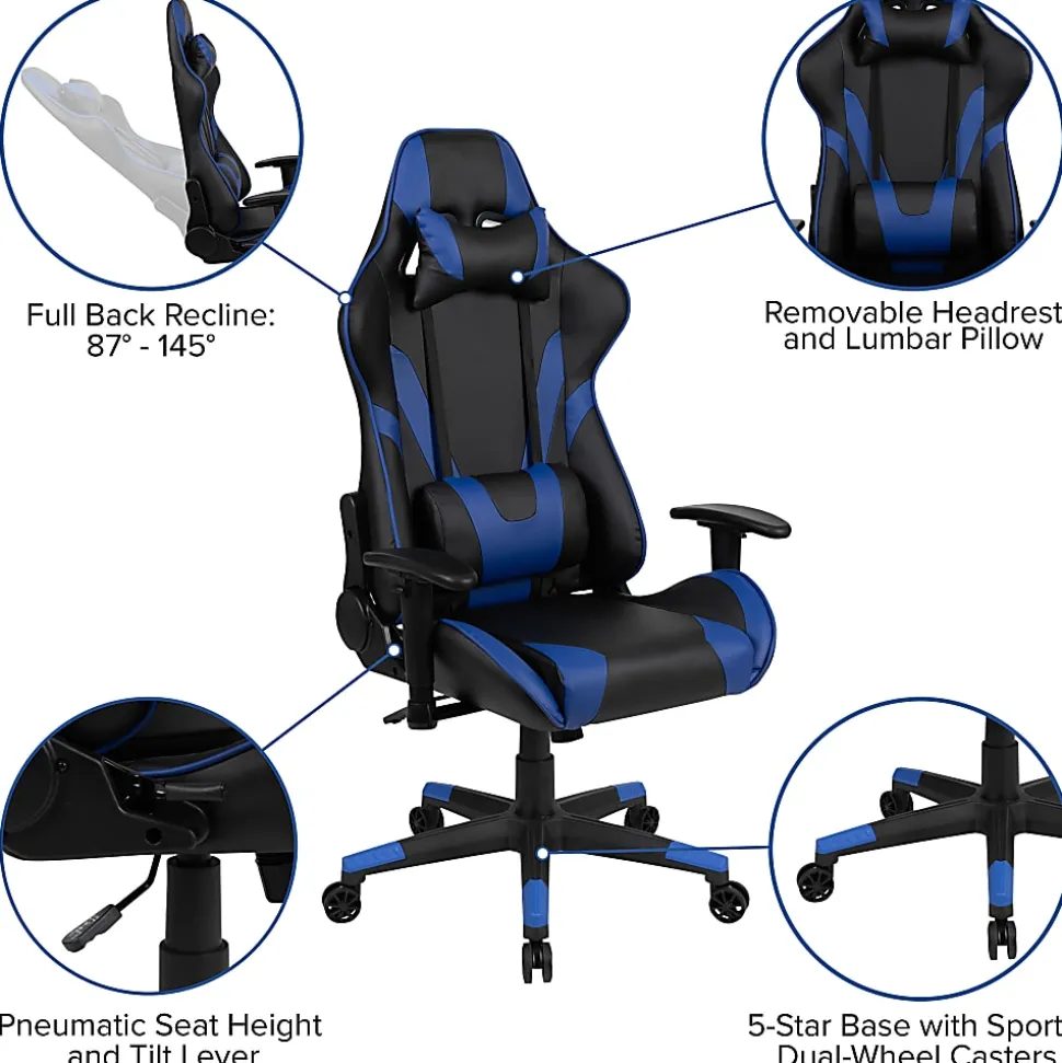 Flash Furniture X20 Ergonomic LeatherSoft High-Back Racing Gaming Chair, Blue