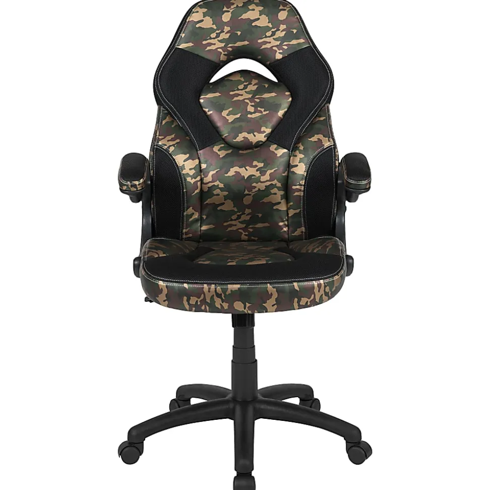 Flash Furniture X10 Ergonomic LeatherSoft™ Faux Leather High-Back Racing Gaming Chair With Flip-Up Arms, Camouflage/Black