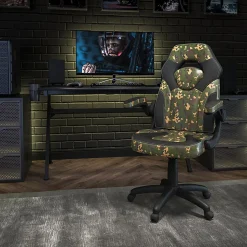 Flash Furniture X10 Ergonomic LeatherSoft™ Faux Leather High-Back Racing Gaming Chair With Flip-Up Arms, Camouflage/Black