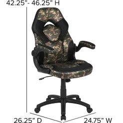 Flash Furniture X10 Ergonomic LeatherSoft™ Faux Leather High-Back Racing Gaming Chair With Flip-Up Arms, Camouflage/Black