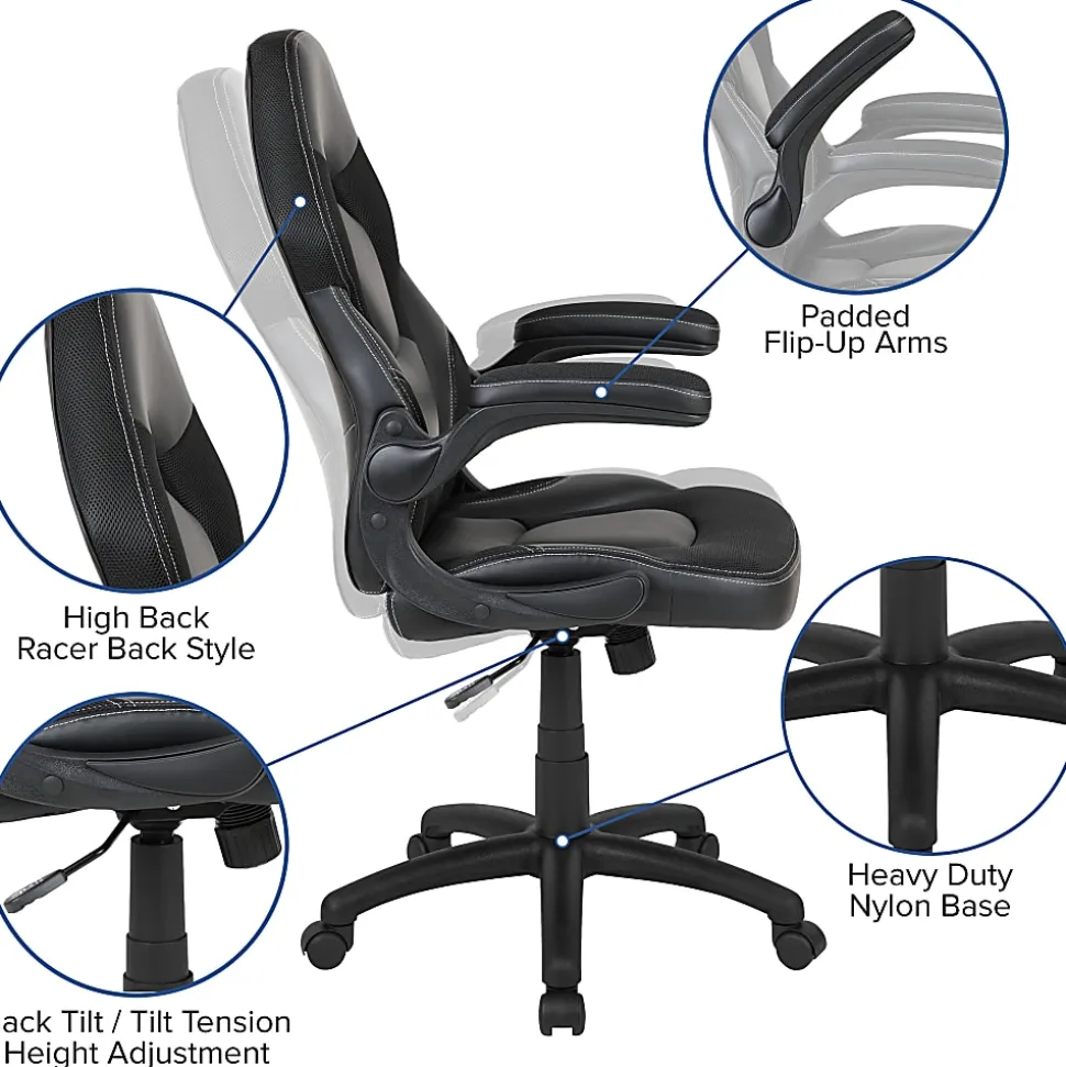 Flash Furniture X10 Ergonomic LeatherSoft™ Faux Leather High-Back Racing Gaming Chair With Flip-Up Arms, Black