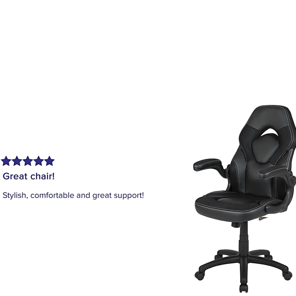 Flash Furniture X10 Ergonomic LeatherSoft™ Faux Leather High-Back Racing Gaming Chair With Flip-Up Arms, Black