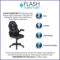Flash Furniture X10 Ergonomic LeatherSoft™ Faux Leather High-Back Racing Gaming Chair With Flip-Up Arms, Black