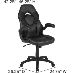Flash Furniture X10 Ergonomic LeatherSoft™ Faux Leather High-Back Racing Gaming Chair With Flip-Up Arms, Black