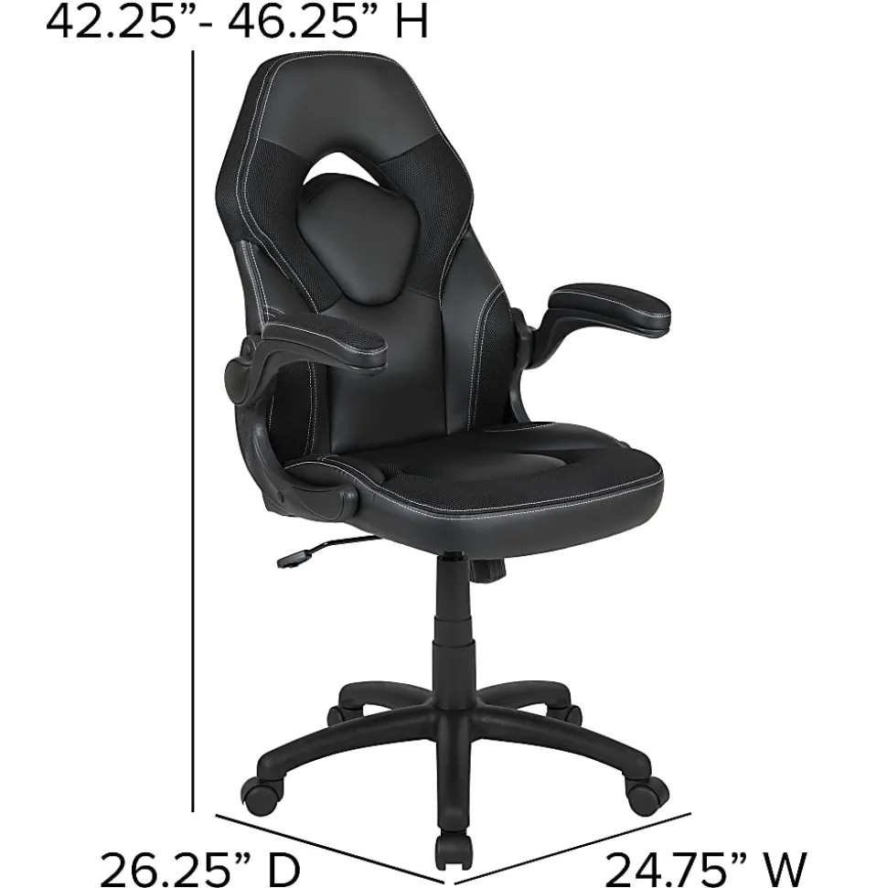 Flash Furniture X10 Ergonomic LeatherSoft™ Faux Leather High-Back Racing Gaming Chair With Flip-Up Arms, Black