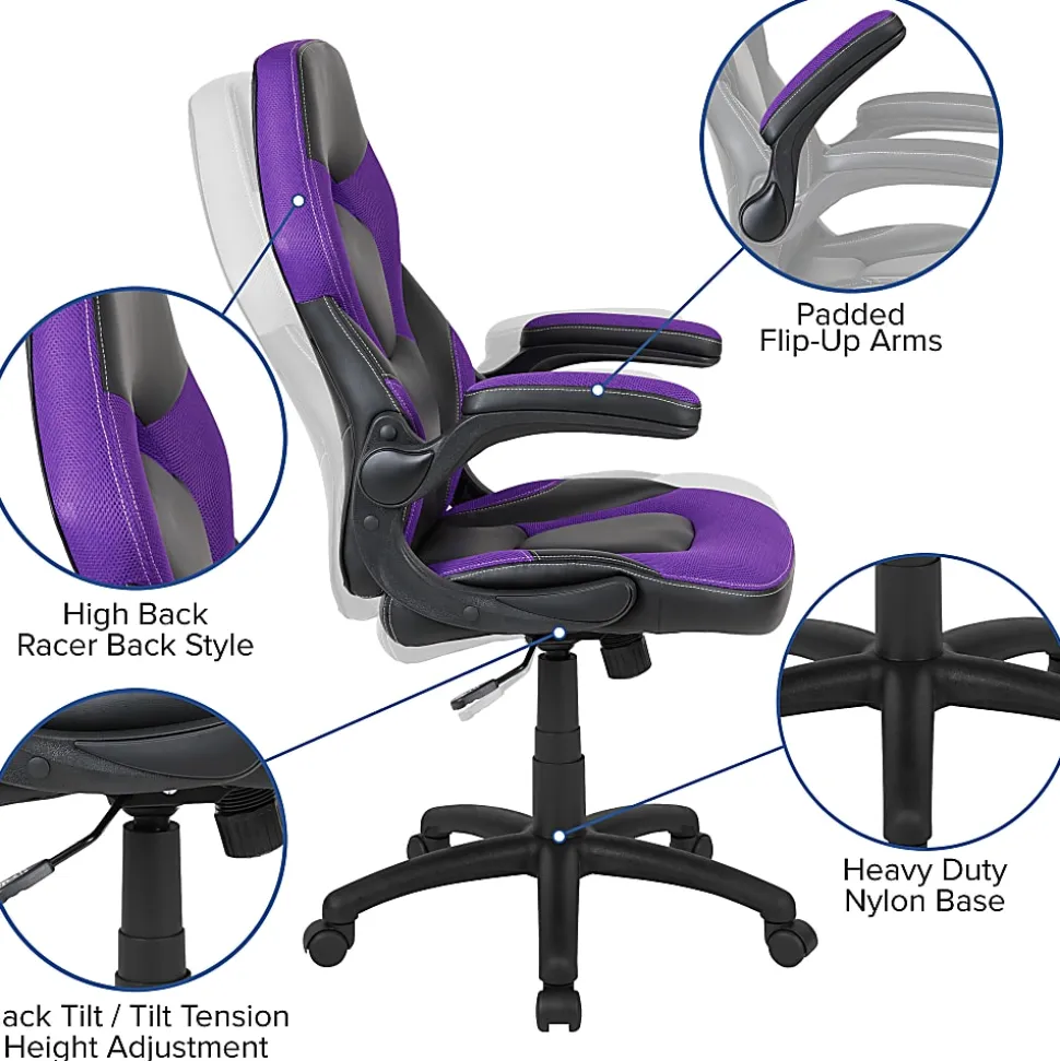 Flash Furniture X10 Ergonomic LeatherSoft High-Back Racing Gaming Chair, Purple/Black