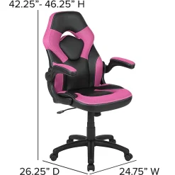 Flash Furniture X10 Ergonomic LeatherSoftâ„¢ Faux Leather High-Back Racing Gaming Chair With Flip-Up Arms, Pink/Black