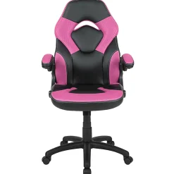 Flash Furniture X10 Ergonomic LeatherSoft™ Faux Leather High-Back Racing Gaming Chair With Flip-Up Arms, Pink/Black