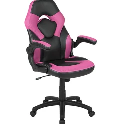 Flash Furniture X10 Ergonomic LeatherSoft™ Faux Leather High-Back Racing Gaming Chair With Flip-Up Arms, Pink/Black