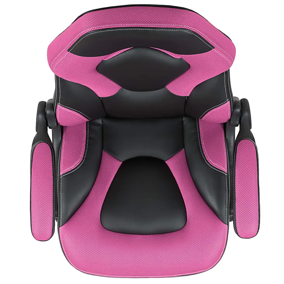 Flash Furniture X10 Ergonomic LeatherSoft™ Faux Leather High-Back Racing Gaming Chair With Flip-Up Arms, Pink/Black