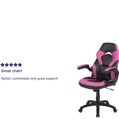 Flash Furniture X10 Ergonomic LeatherSoft™ Faux Leather High-Back Racing Gaming Chair With Flip-Up Arms, Pink/Black