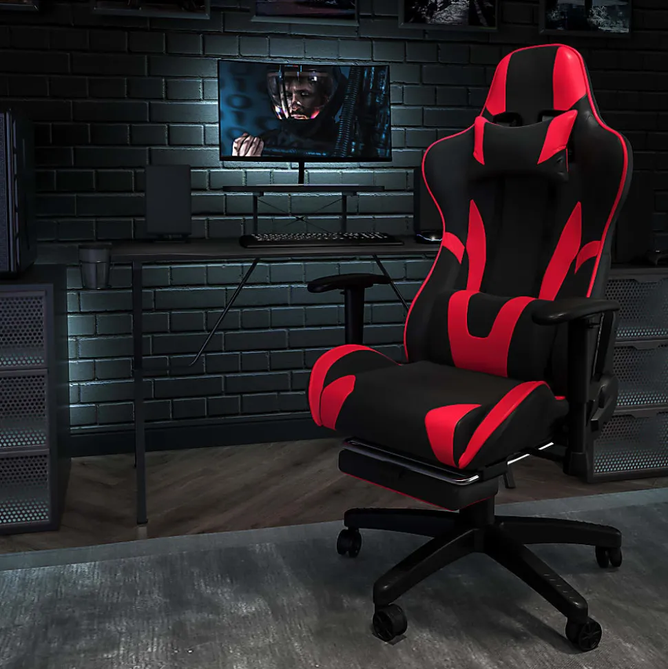 Flash Furniture X30 Ergonomic LeatherSoft™ Faux Leather Gaming Racing Chair, Red/Black