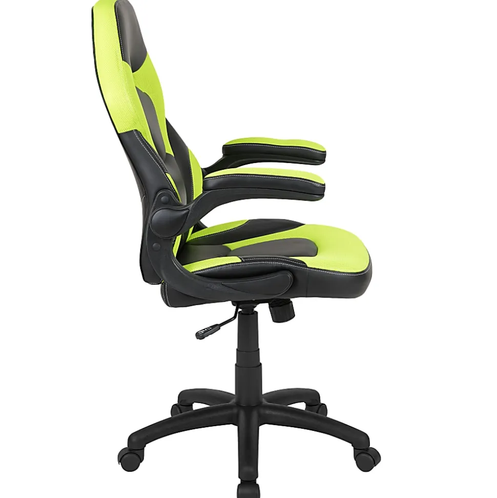 Flash Furniture X10 Ergonomic LeatherSoft™ Faux Leather High-Back Racing Gaming Chair With Flip-Up Arms, Neon Green/Black